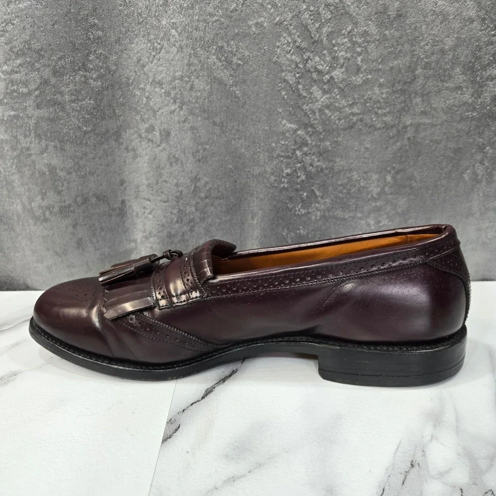 Allen Edmonds Bridgeton Mens 10.5 C Burgundy Leather Tassel Kiltie Loafers Dress